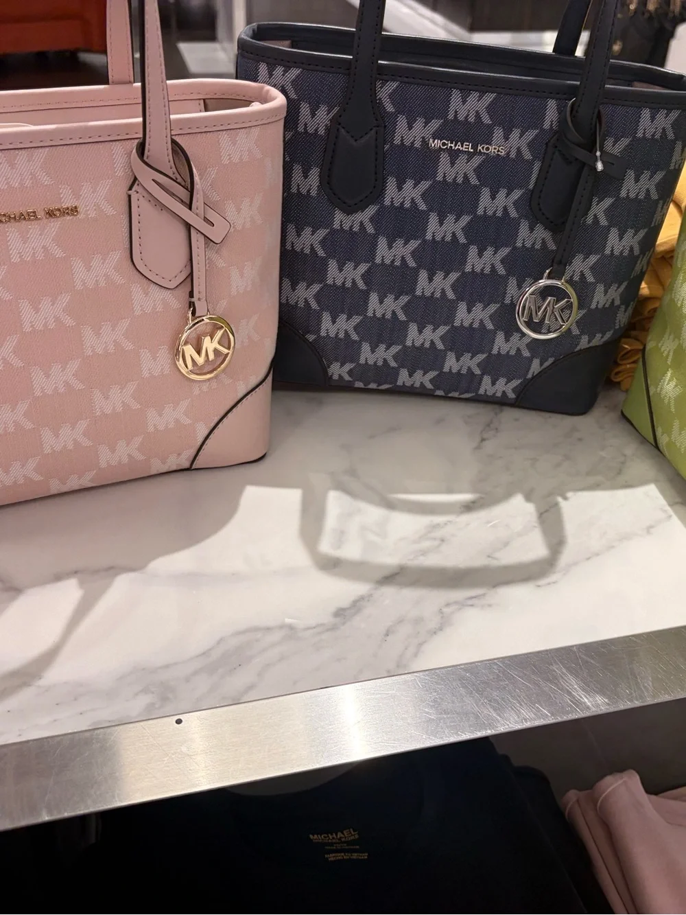 Michael Kors Eva crossbody blue Monogram MK Tote green with strap new tag